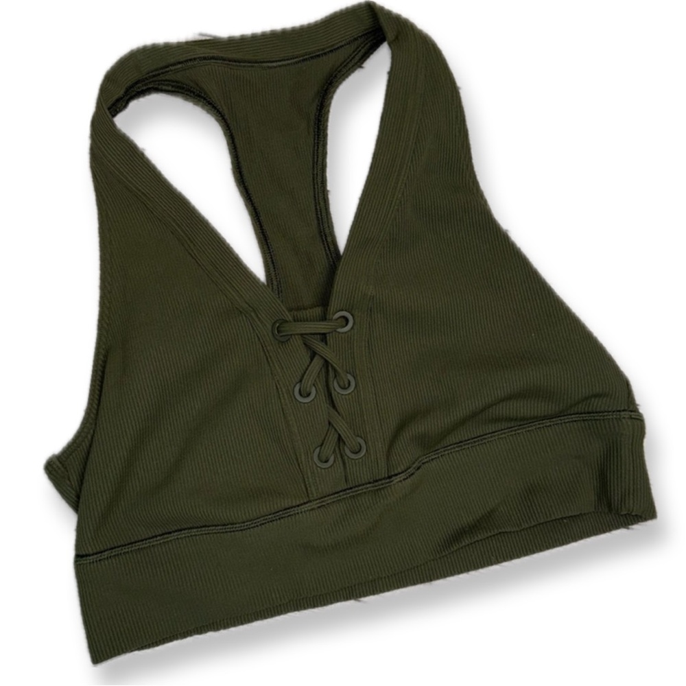 Offline by Aerie Olive Green Lace Up Bralette